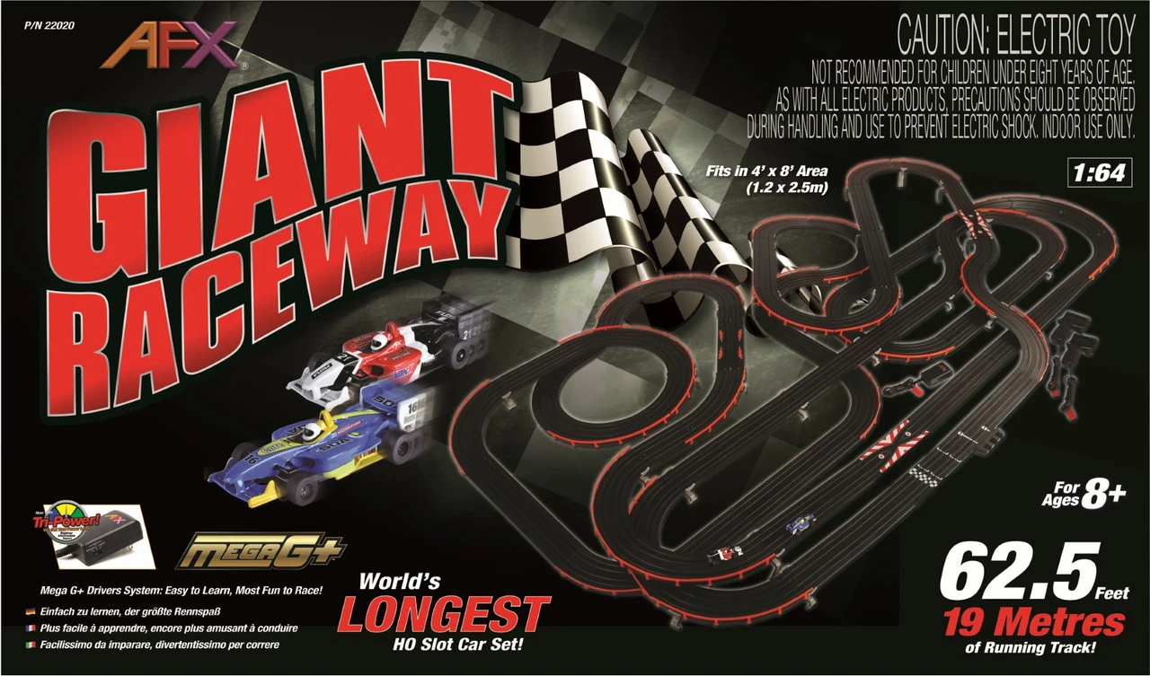 AFX Giant Raceway 62.5-Foot Mega G+ HO Slot Car Track Set W/Tri-Power Pack 1 AFX Giant Raceway 62.5-Foot Mega G+ HO Slot Car Track Set W/Tri-Power Pack