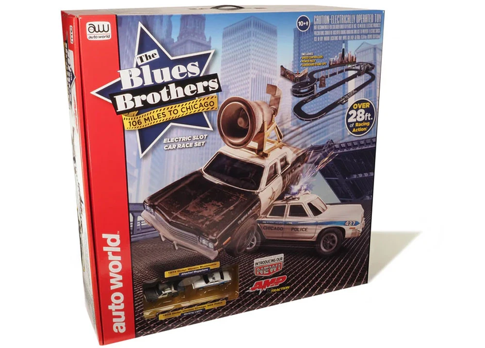 Auto World Blues Brothers "106 Miles To Chicago" 28-Foot HO Slot Car Race Set 1 Auto World Blues Brothers "106 Miles To Chicago" 28-Foot HO Slot Car Race Set