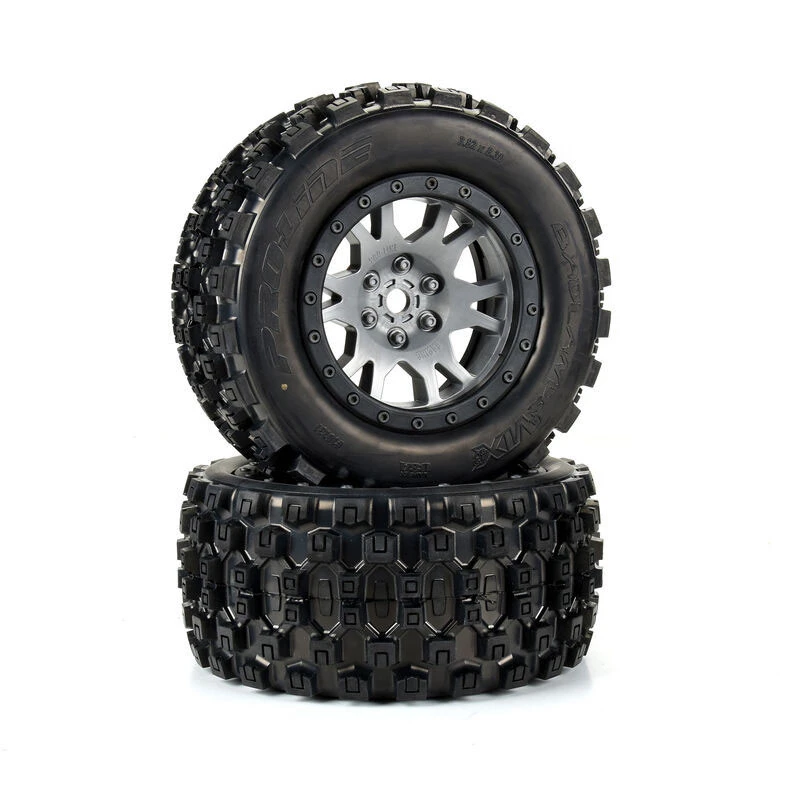 Pro-Line Limited Edition Badlands MX43 Pro-Loc F/R Mounted 24mm Gray/Black Impulse (2) For X-Maxx 1 Pro-Line Limited Edition Badlands MX43 Pro-Loc F/R Mounted 24mm Gray/Black Impulse (2) For X-Maxx