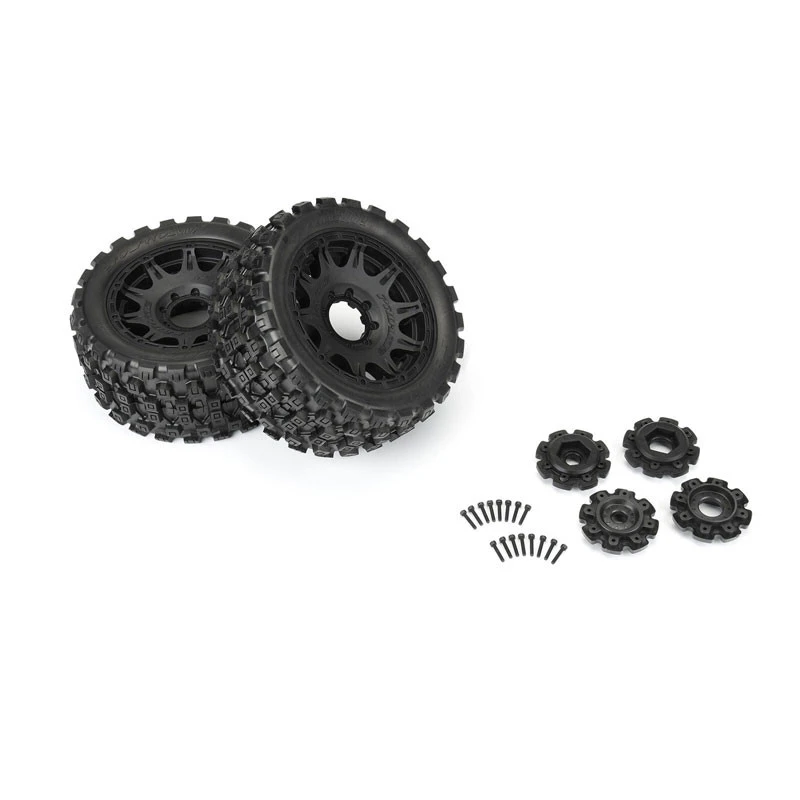 Pro-Line (Black) 1/6 Badlands MX57 Front/Rear 5.7” Tires Mounted On Raid 8x48 Removable 24mm Hex Wheels (2): X-MAXX 1 Pro-Line (Black) 1/6 Badlands MX57 Front/Rear 5.7” Tires Mounted On Raid 8x48 Removable 24mm Hex Wheels (2): X-MAXX