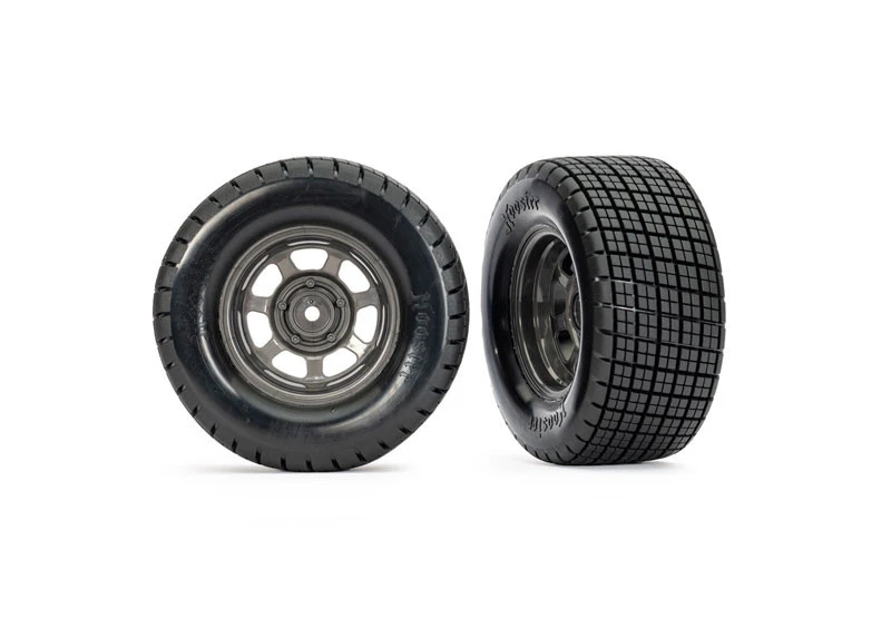 Traxxas Dirt Oval Graphite Gray Wheels With Hoosier Tires (2WD Front Only) (2) 1 Traxxas Dirt Oval Graphite Gray Wheels With Hoosier Tires (2WD Front Only) (2)